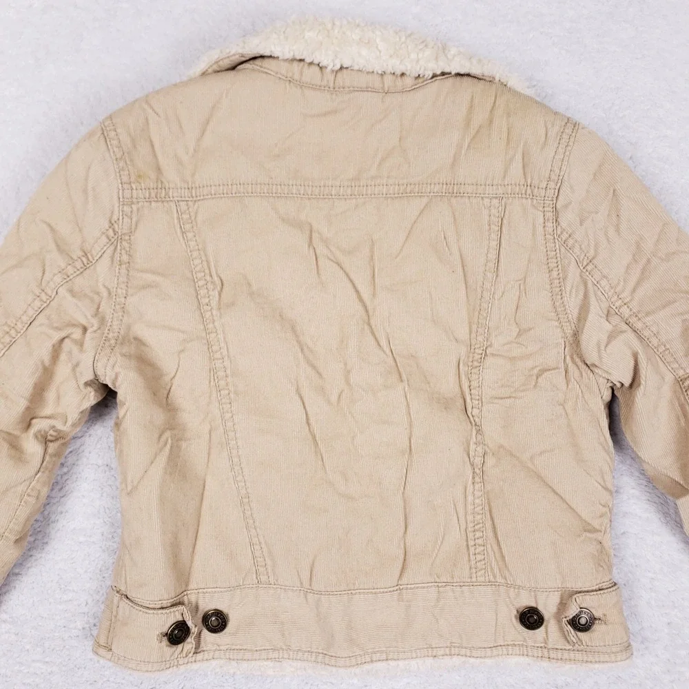 Gap Corduroy Sherpa Jacket Kids S 6 7 Embroidered Trucker Coat Beige Cozy